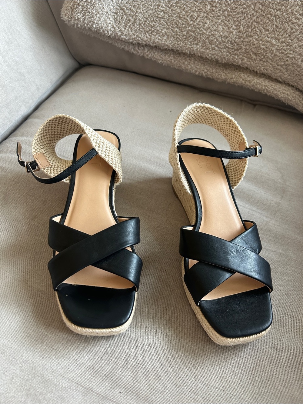 LOFT Black Crisscross Espadrille Wedge Sandals